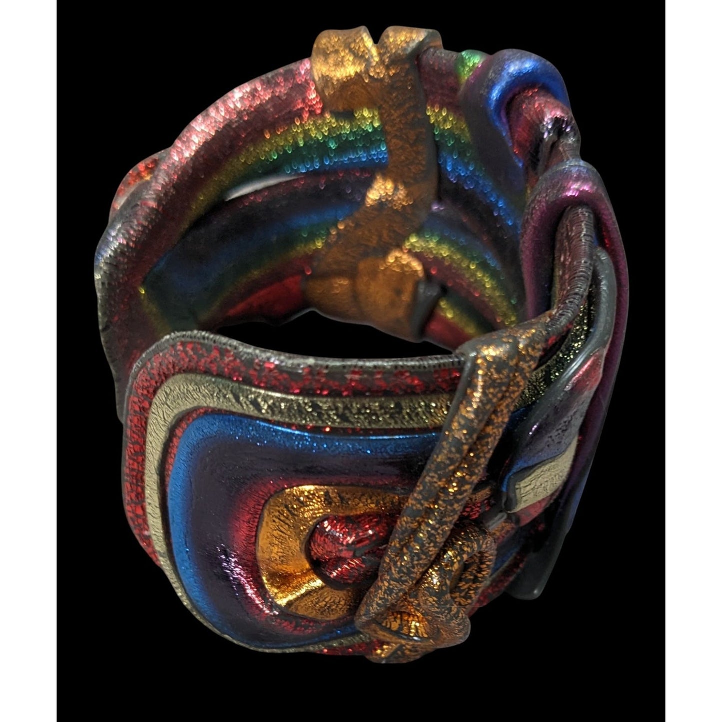 Handcrafted Metallic Rainbow Swirl Artisan Cuff Bracelet Wearable Sculpture