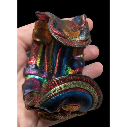 Handcrafted Metallic Rainbow Swirl Artisan Cuff Bracelet Wearable Sculpture