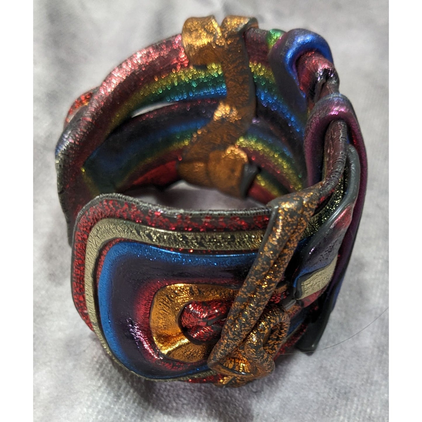 Handcrafted Metallic Rainbow Swirl Artisan Cuff Bracelet Wearable Sculpture