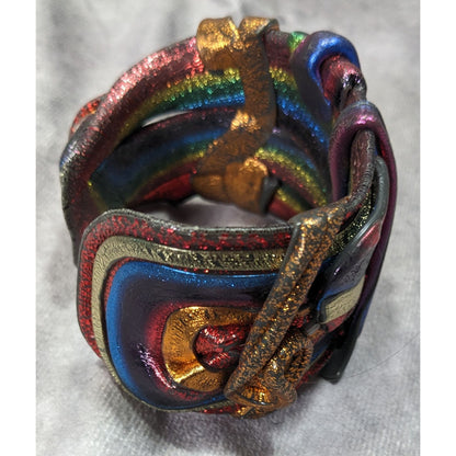 Handcrafted Metallic Rainbow Swirl Artisan Cuff Bracelet Wearable Sculpture