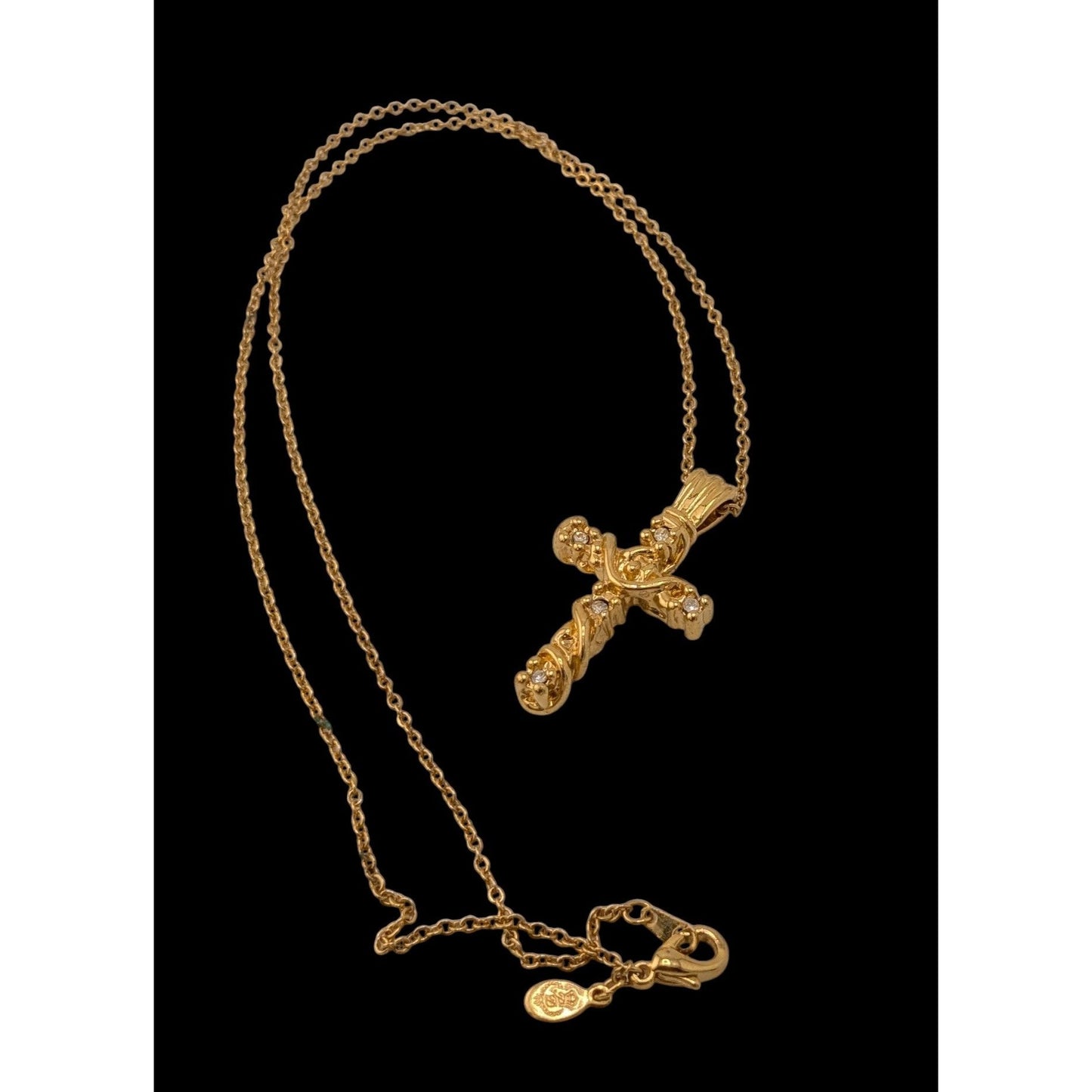 Vintage Premier Designs Cross Necklace Gold Tone With Clear Stones