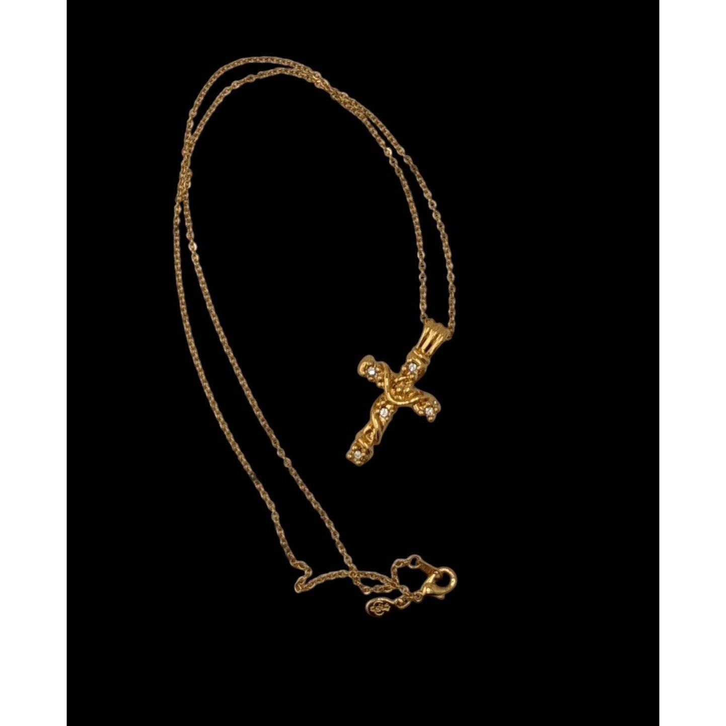 Vintage Premier Designs Cross Necklace Gold Tone With Clear Stones