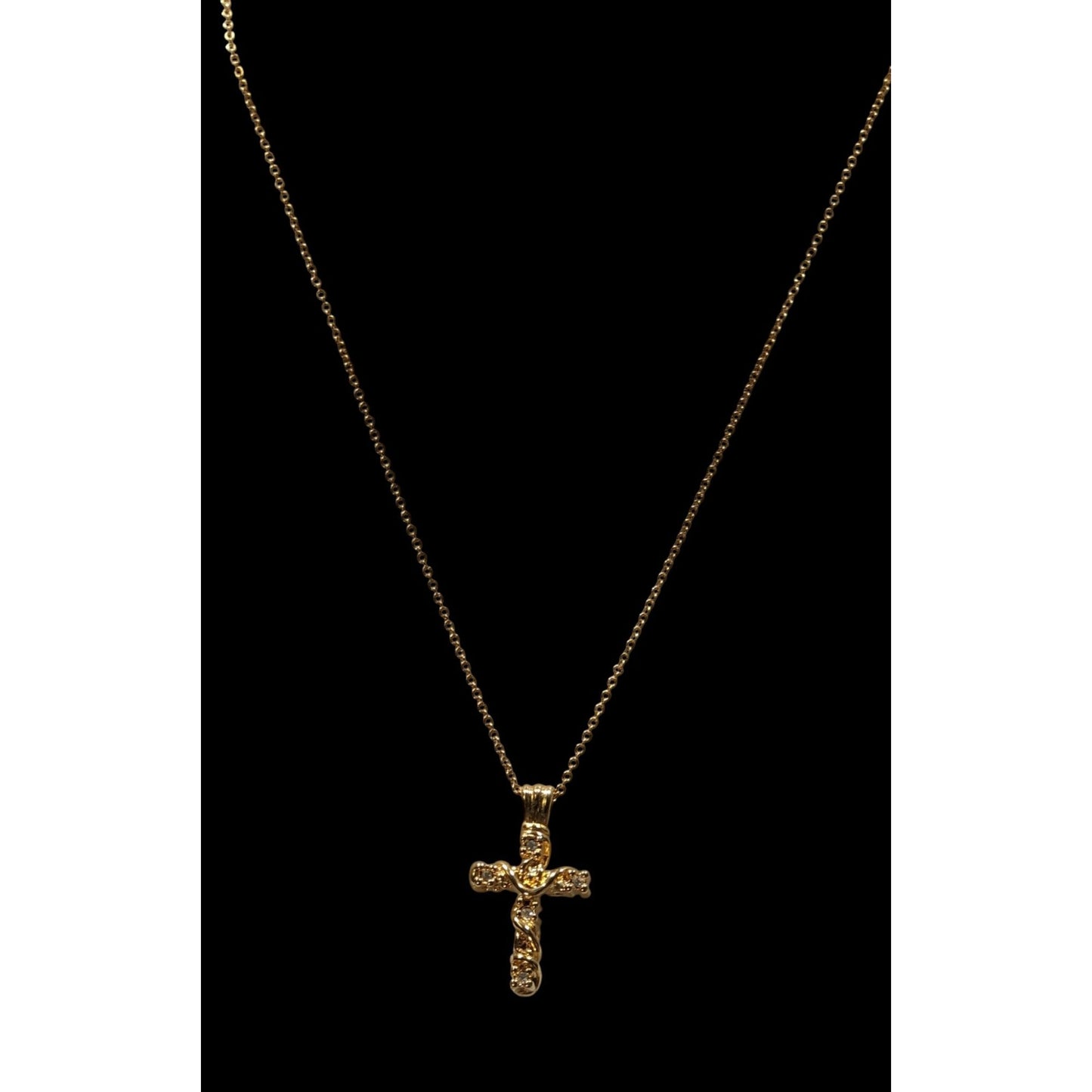 Vintage Premier Designs Cross Necklace Gold Tone With Clear Stones