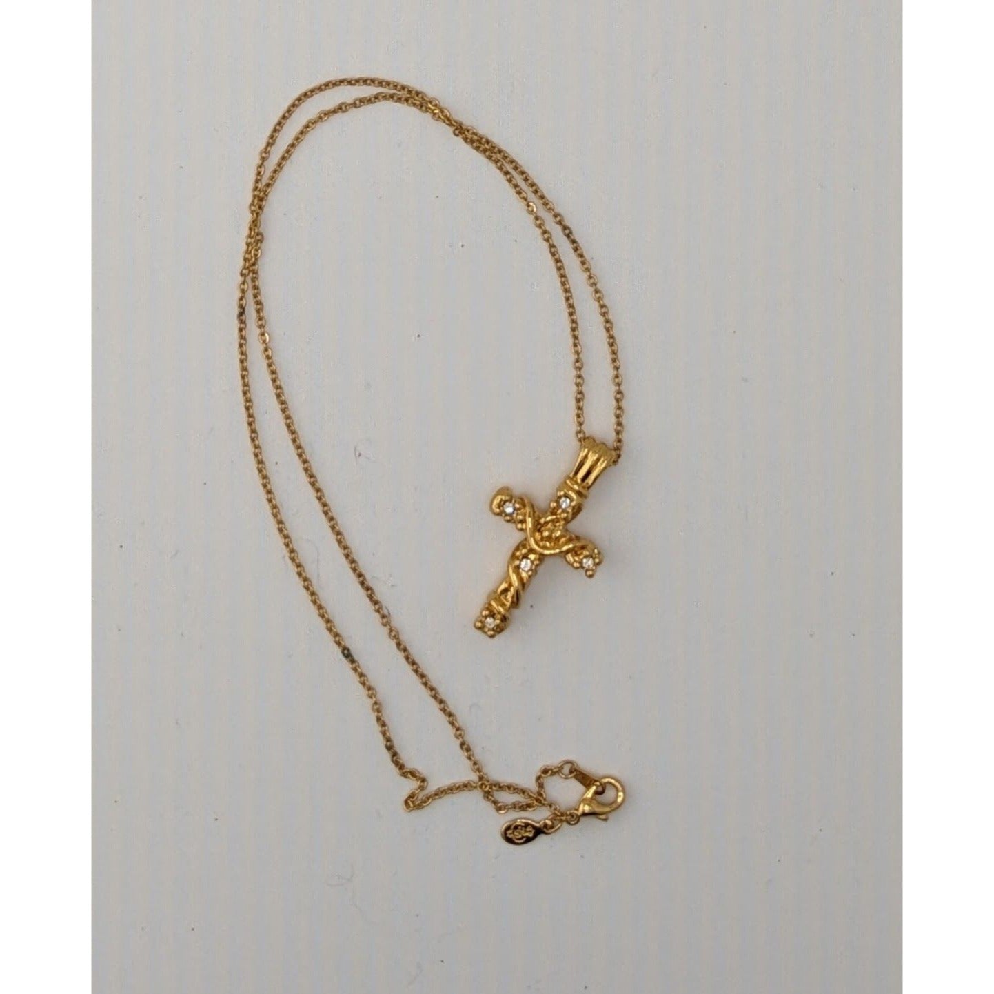 Vintage Premier Designs Cross Necklace Gold Tone With Clear Stones