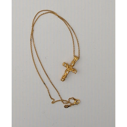 Vintage Premier Designs Cross Necklace Gold Tone With Clear Stones