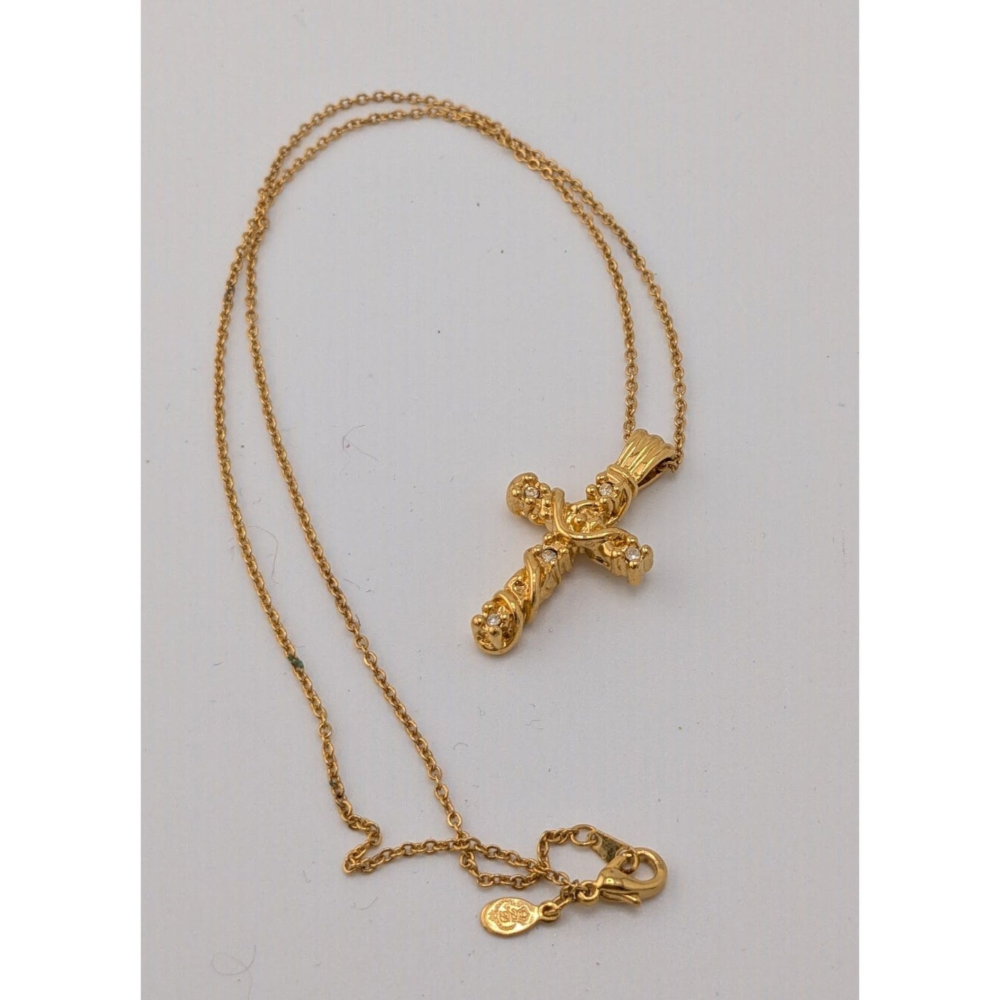 Vintage Premier Designs Cross Necklace Gold Tone With Clear Stones