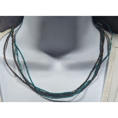 Earthy Blue And Copper Tone Glass Beaded Layered Necklace