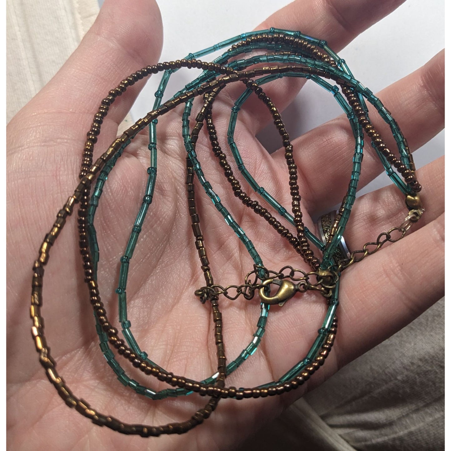 Earthy Blue And Copper Tone Glass Beaded Layered Necklace