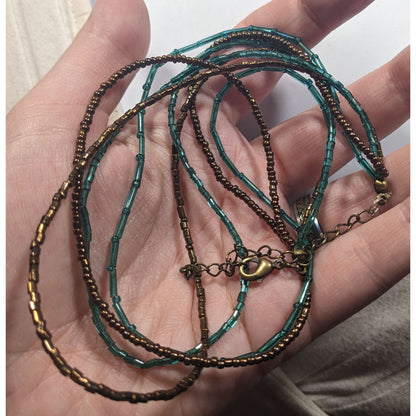 Earthy Blue And Copper Tone Glass Beaded Layered Necklace