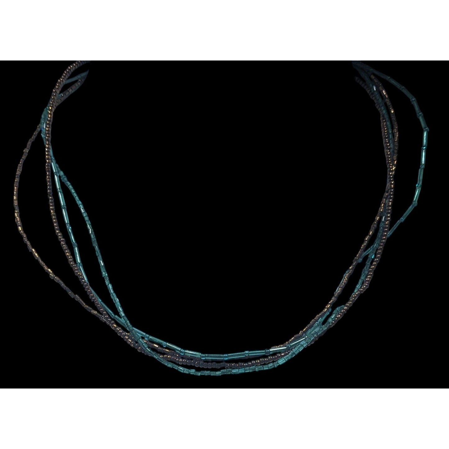 Earthy Blue And Copper Tone Glass Beaded Layered Necklace