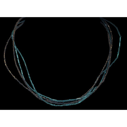 Earthy Blue And Copper Tone Glass Beaded Layered Necklace