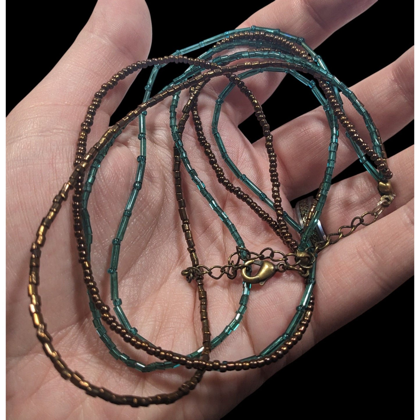 Earthy Blue And Copper Tone Glass Beaded Layered Necklace