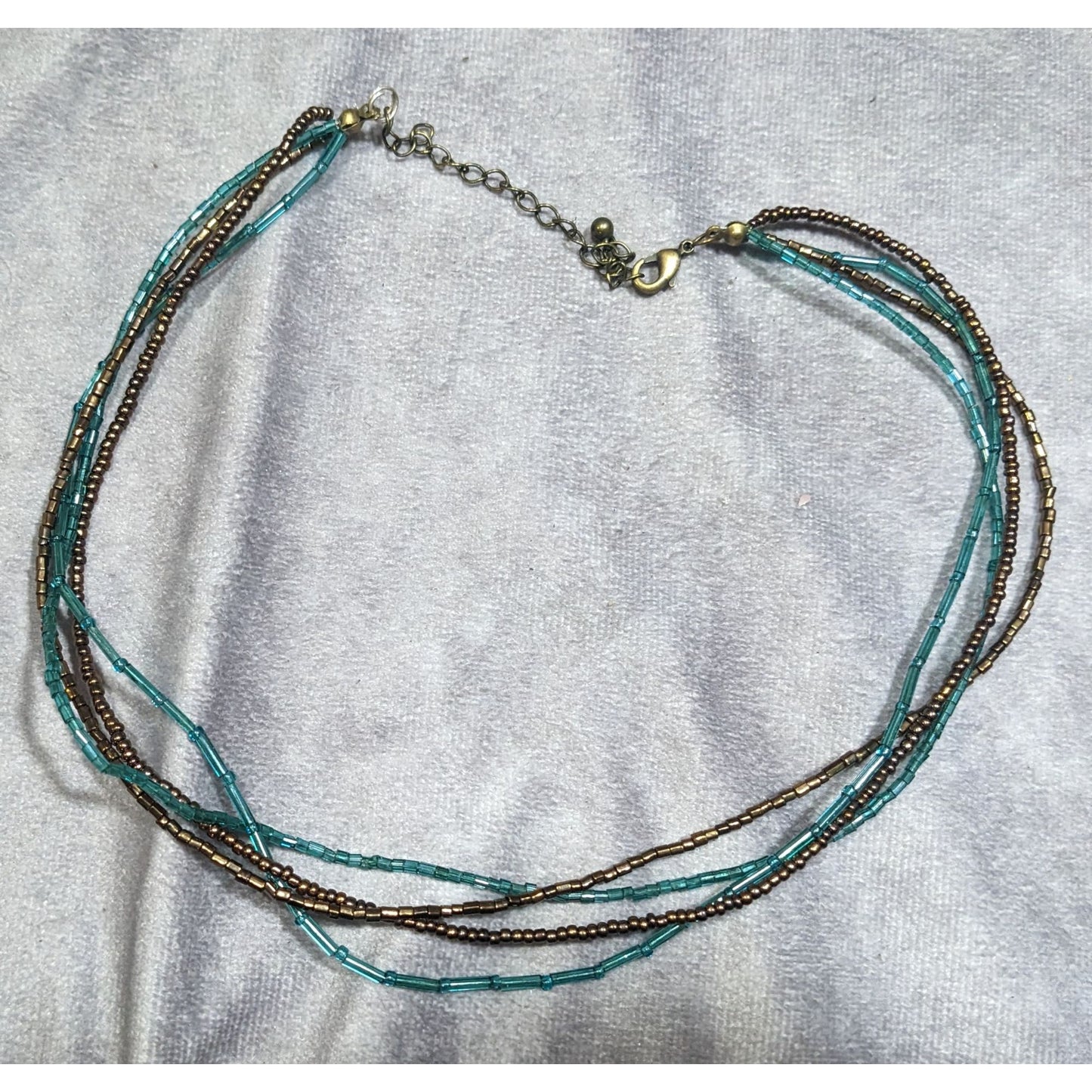 Earthy Blue And Copper Tone Glass Beaded Layered Necklace