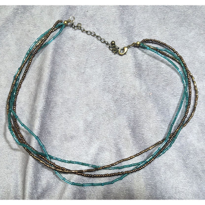 Earthy Blue And Copper Tone Glass Beaded Layered Necklace