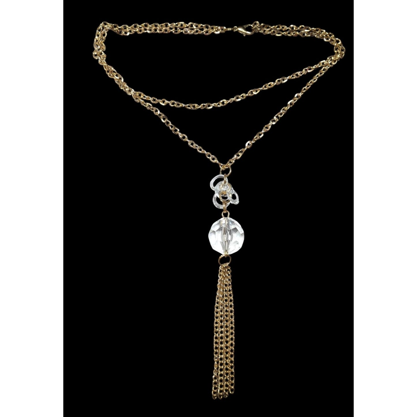 Elegant Cleat Gemmed Gold Tone Layered Tassel Necklace