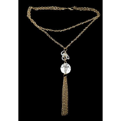 Elegant Cleat Gemmed Gold Tone Layered Tassel Necklace