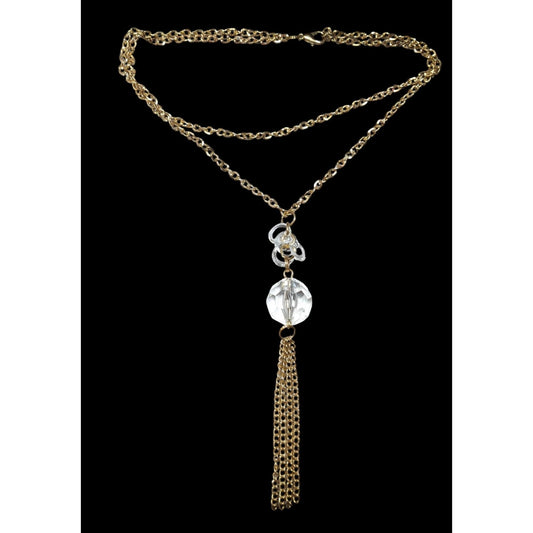 Elegant Cleat Gemmed Gold Tone Layered Tassel Necklace