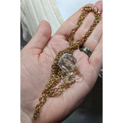 Elegant Cleat Gemmed Gold Tone Layered Tassel Necklace