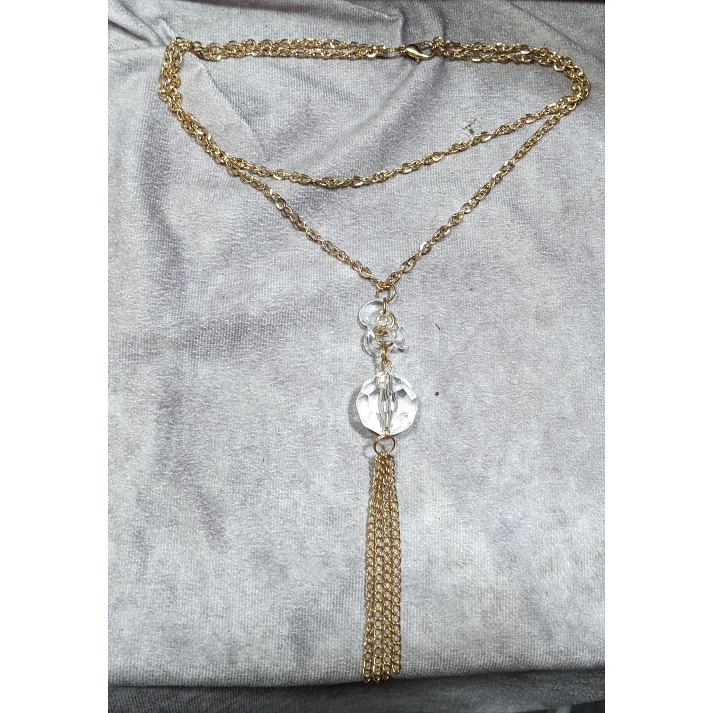Elegant Cleat Gemmed Gold Tone Layered Tassel Necklace