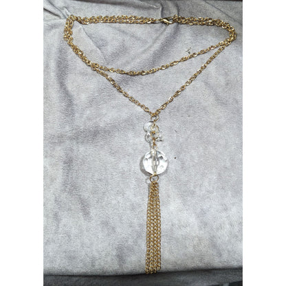 Elegant Cleat Gemmed Gold Tone Layered Tassel Necklace