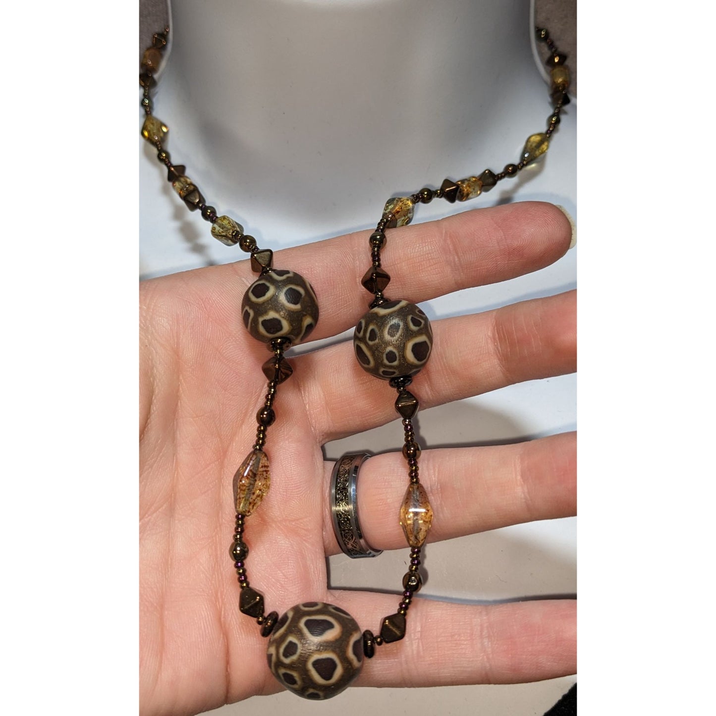 Handcrafted Clay & Glass Beaded Rustic Necklace