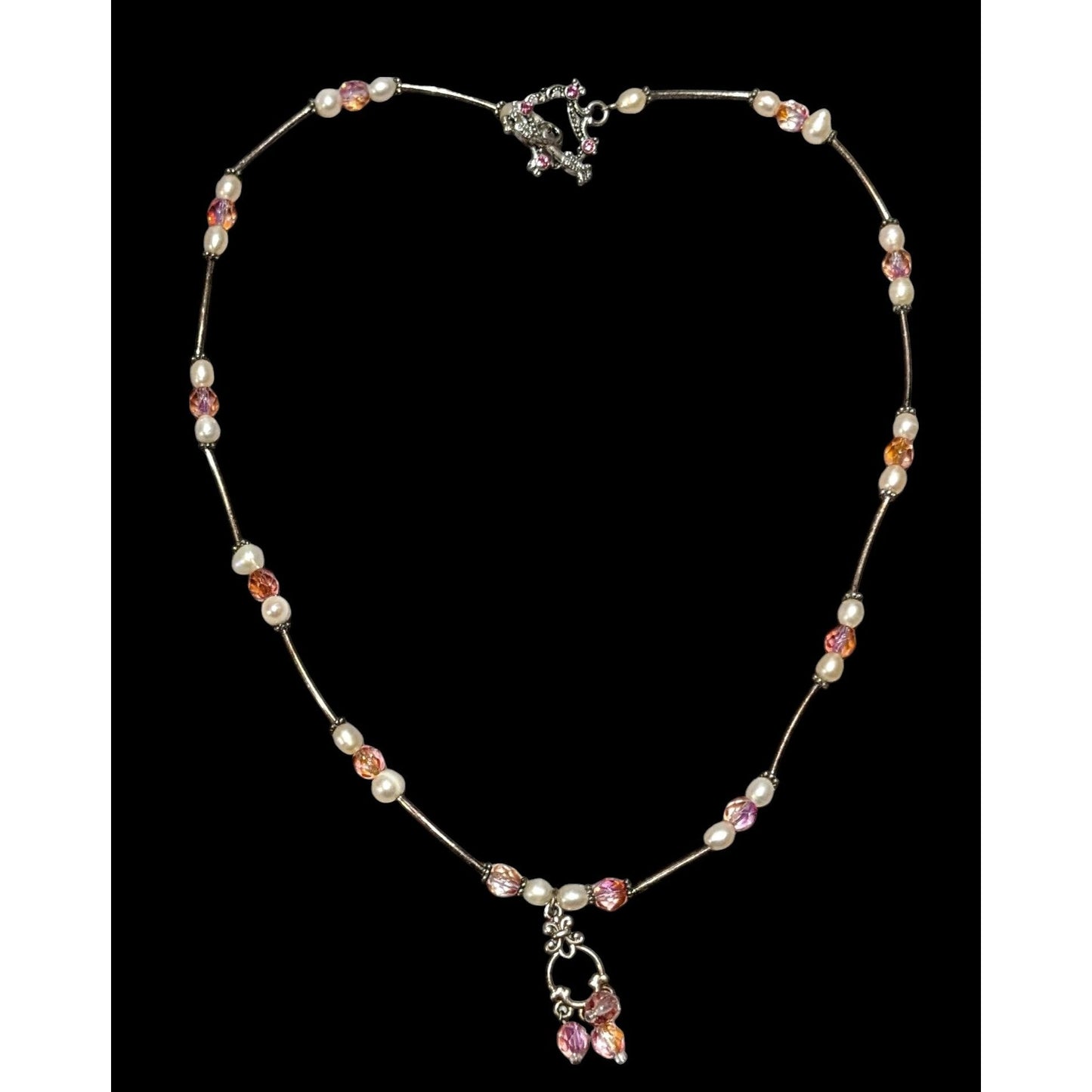 Coquette Pink And Silver Pearl Beaded Necklace