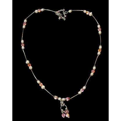 Coquette Pink And Silver Pearl Beaded Necklace