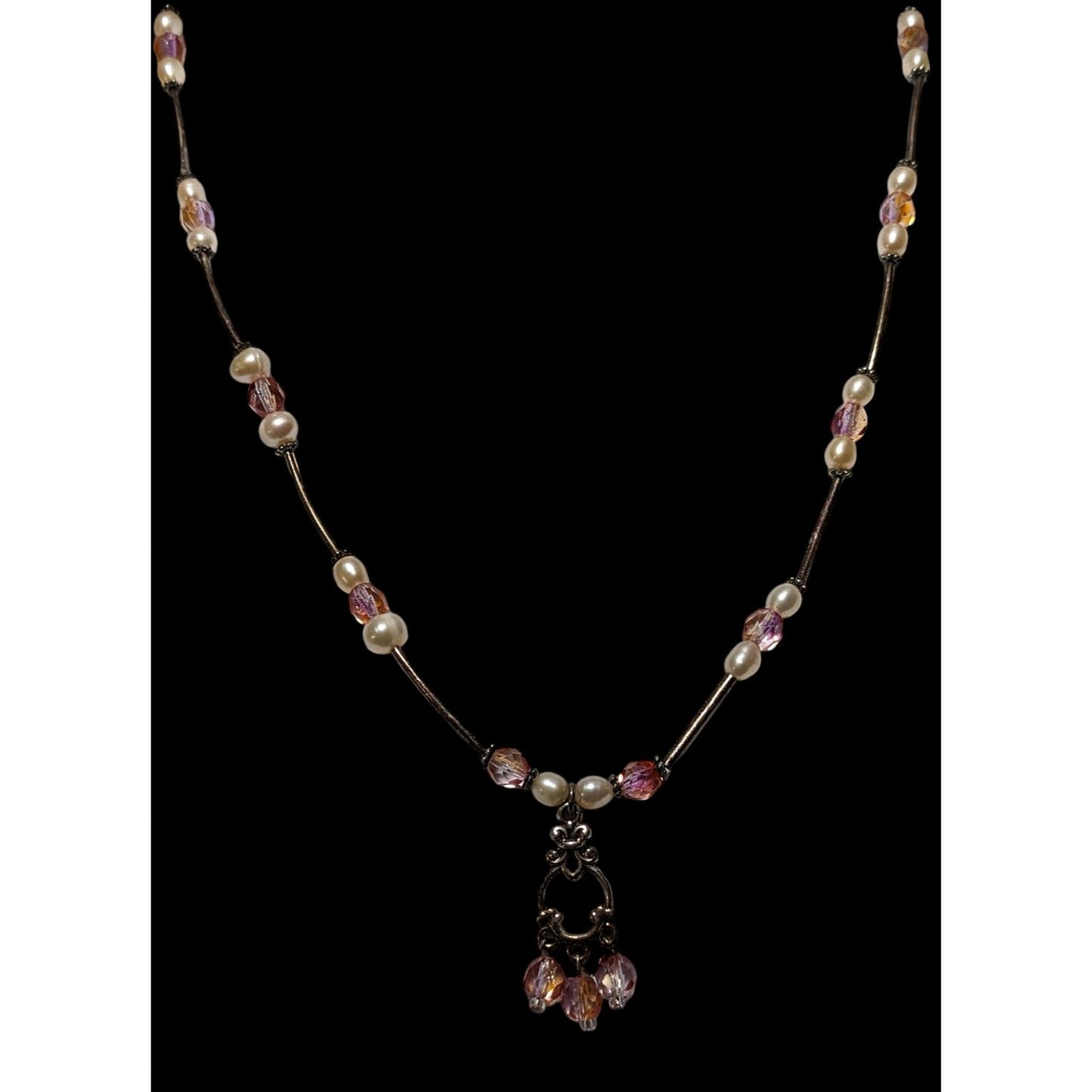 Coquette Pink And Silver Pearl Beaded Necklace