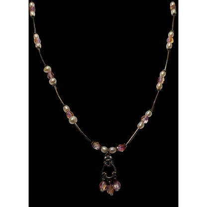 Coquette Pink And Silver Pearl Beaded Necklace