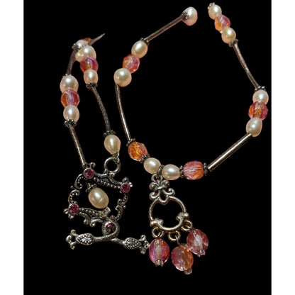 Coquette Pink And Silver Pearl Beaded Necklace