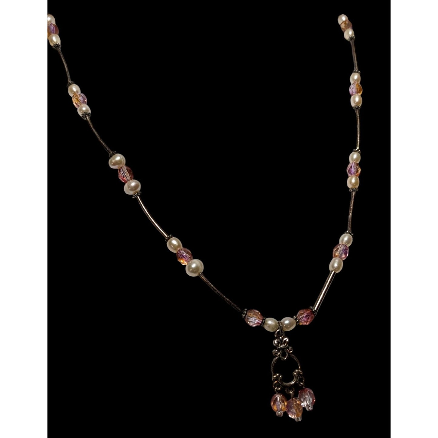 Coquette Pink And Silver Pearl Beaded Necklace