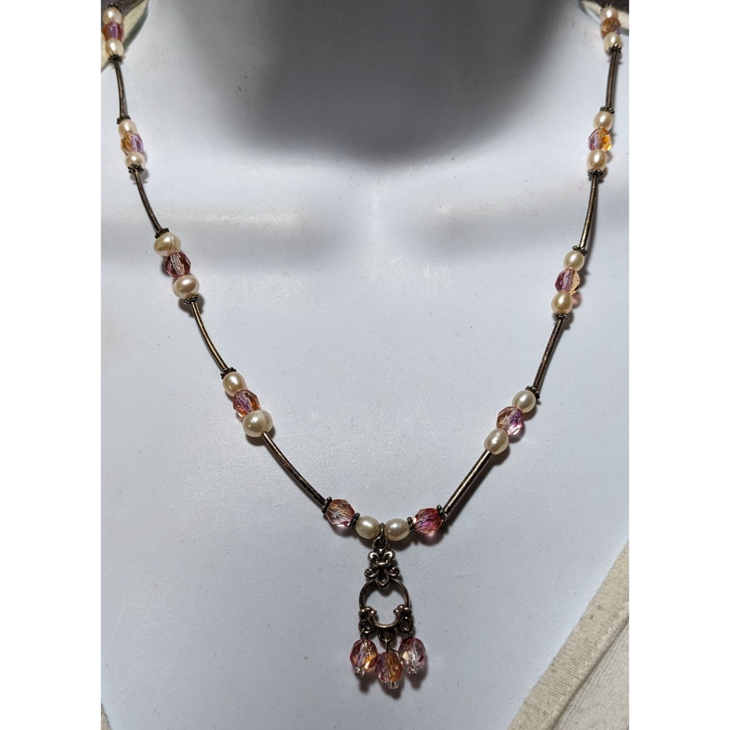 Coquette Pink And Silver Pearl Beaded Necklace