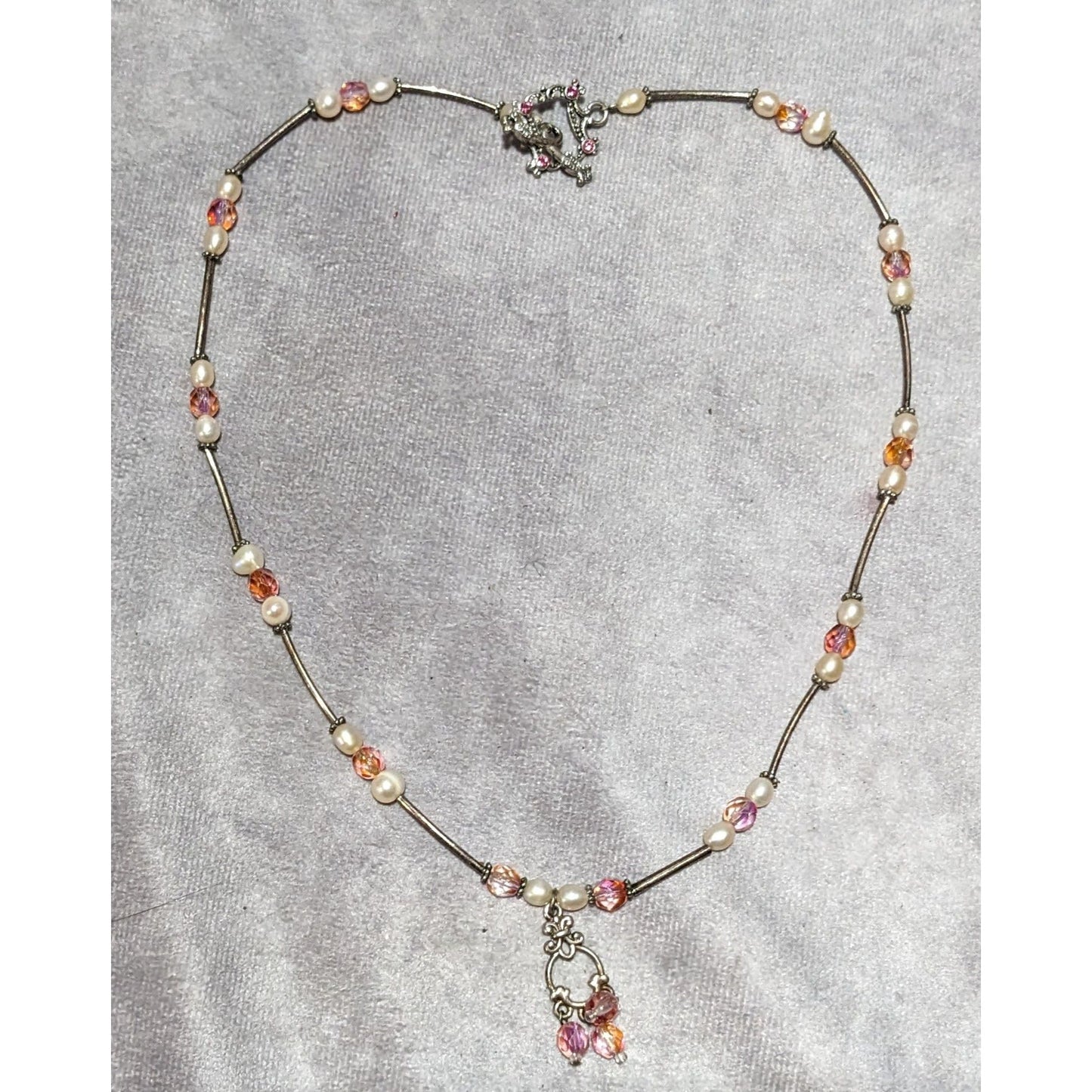 Coquette Pink And Silver Pearl Beaded Necklace