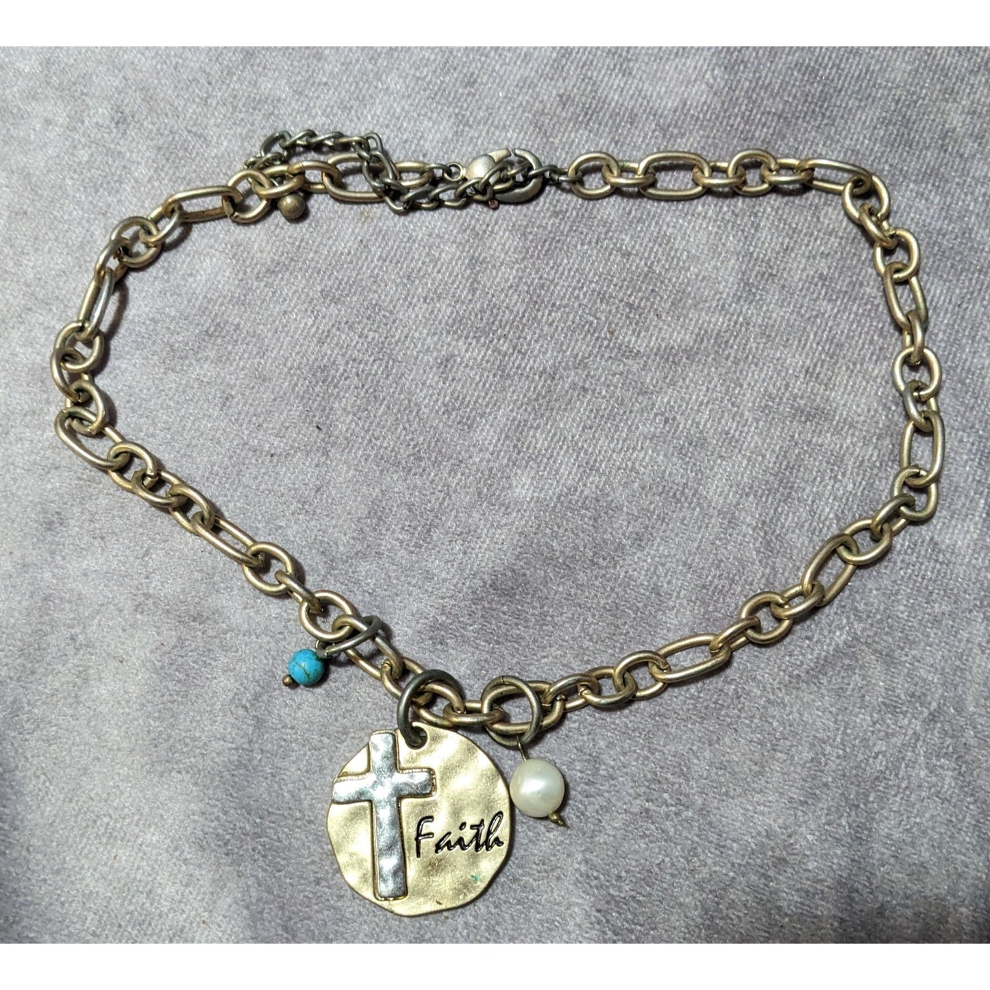 Rustic Hammered Metallic Faith Cross Medallion Necklace