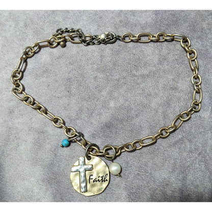 Rustic Hammered Metallic Faith Cross Medallion Necklace