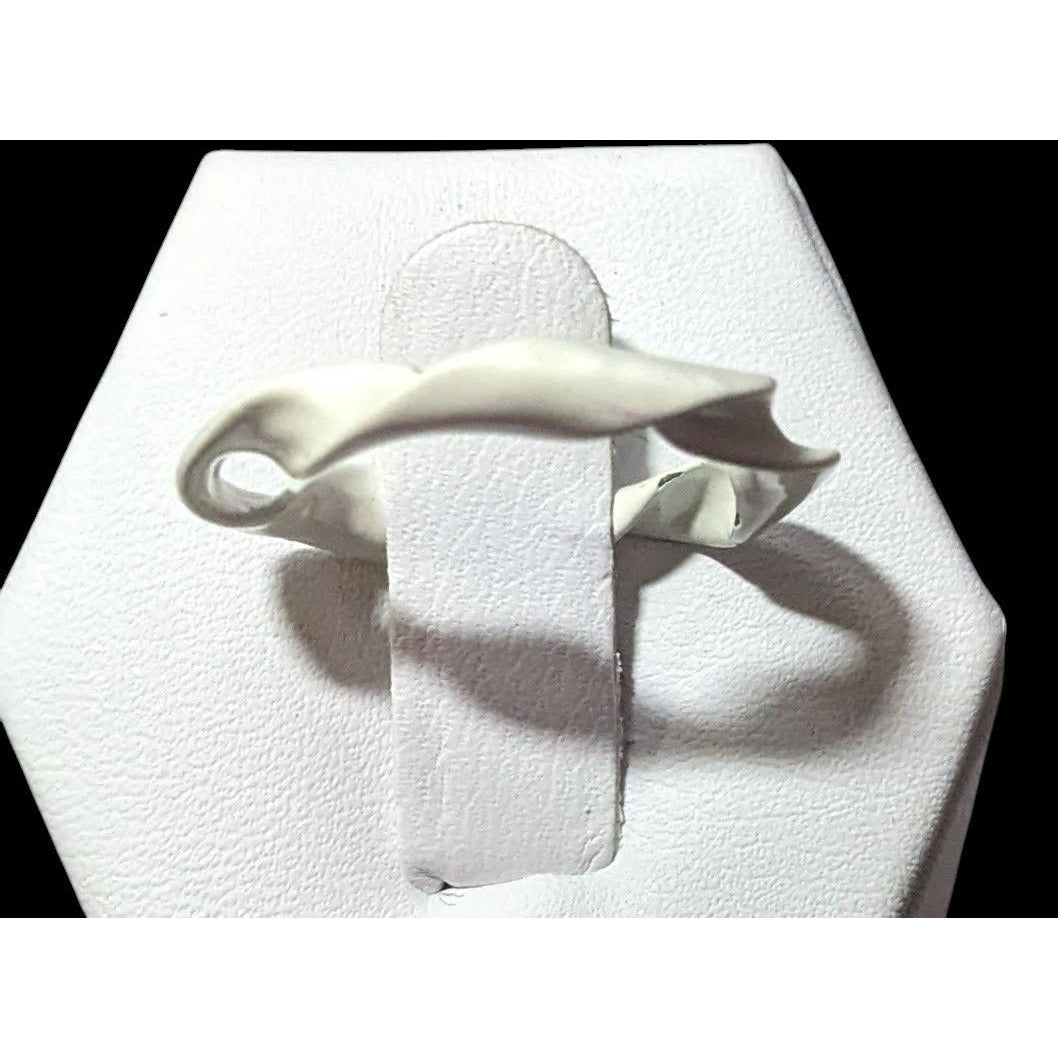 Abstract White Enamel Coated Art Ring Size 5 1/2