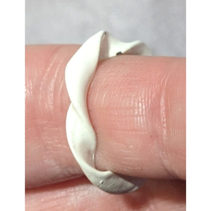 Abstract White Enamel Coated Art Ring Size 5 1/2