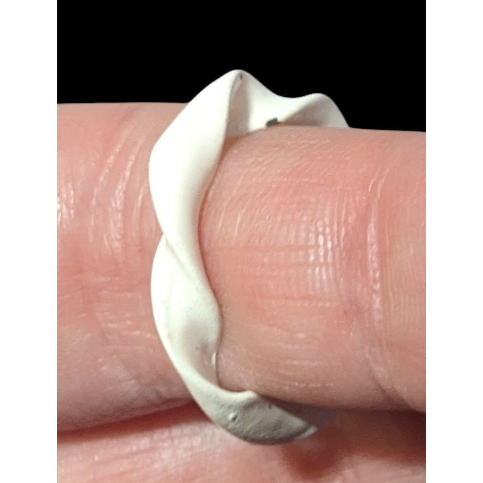 Abstract White Enamel Coated Art Ring Size 5 1/2