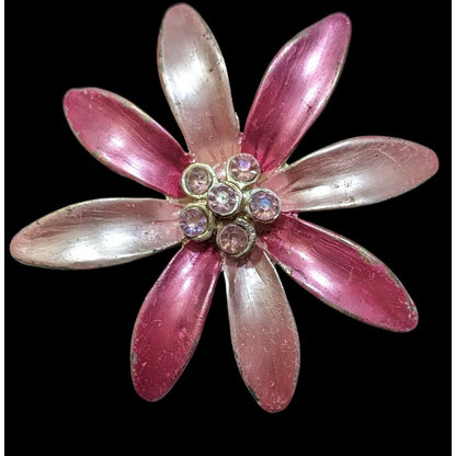 Vintage Metallic Pink Floral Rhinestone Brooch