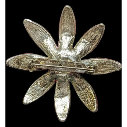 Vintage Metallic Pink Floral Rhinestone Brooch