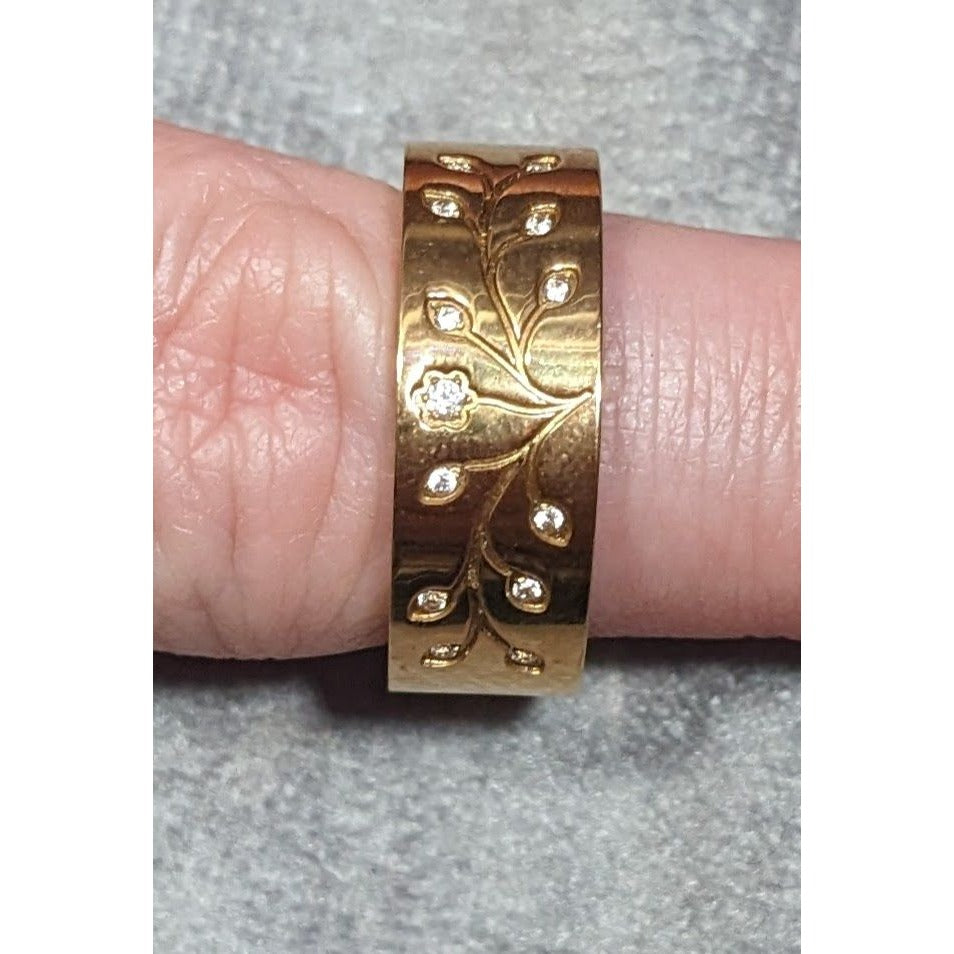 Whimsical Fairycore Steel Time Floral Ring Gold Plated Stainless Steel Size 8