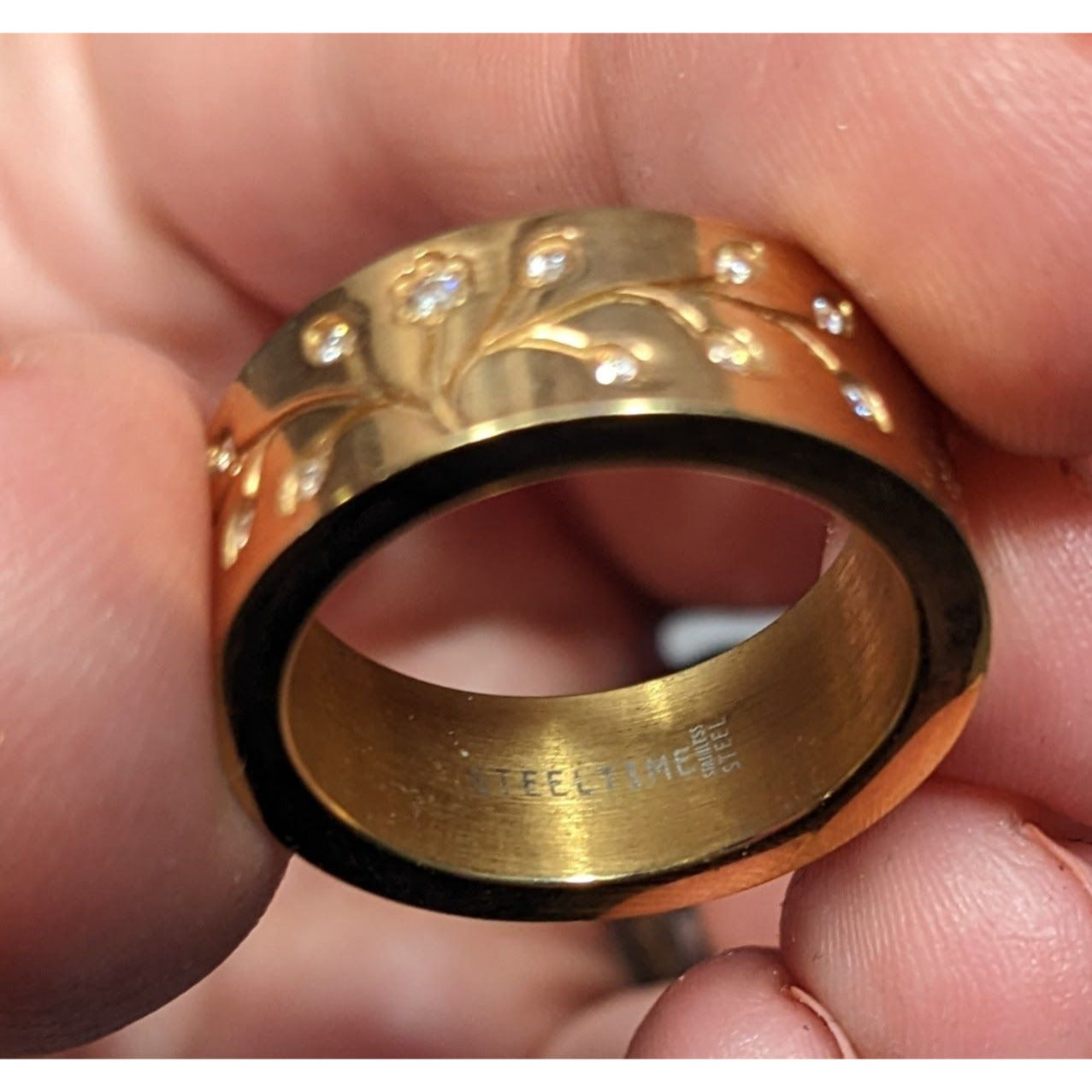 Whimsical Fairycore Steel Time Floral Ring Gold Plated Stainless Steel Size 8