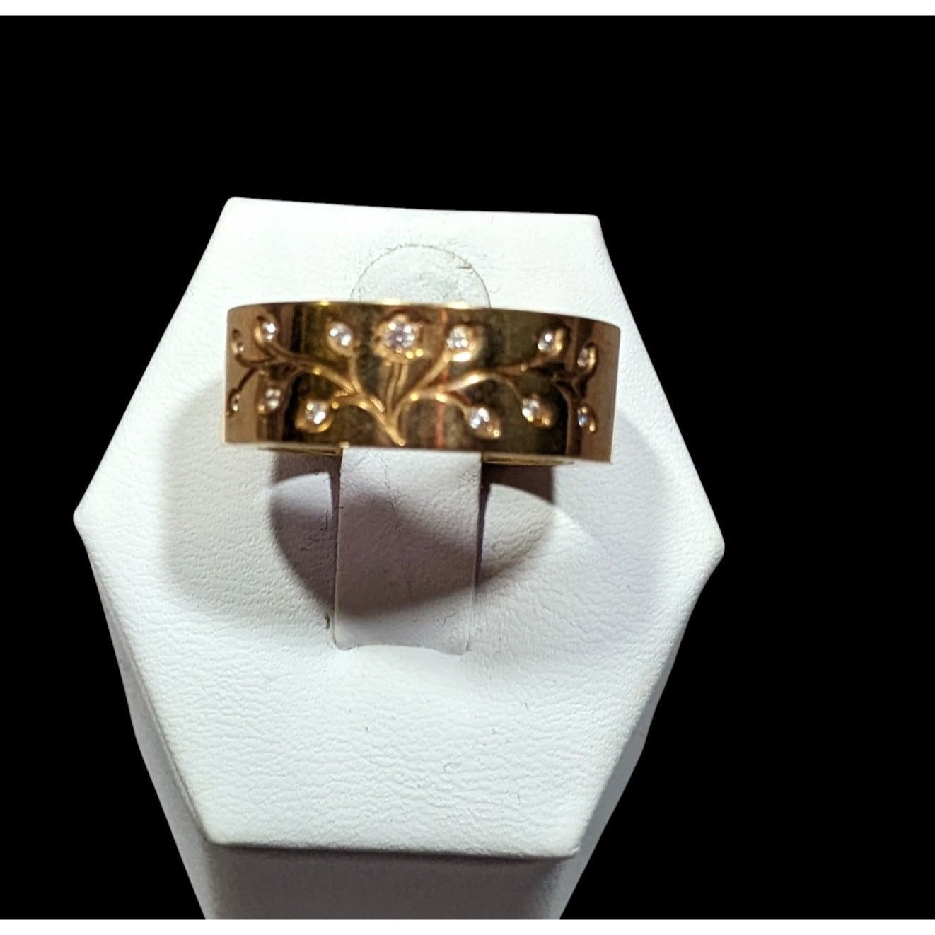 Whimsical Fairycore Steel Time Floral Ring Gold Plated Stainless Steel Size 8