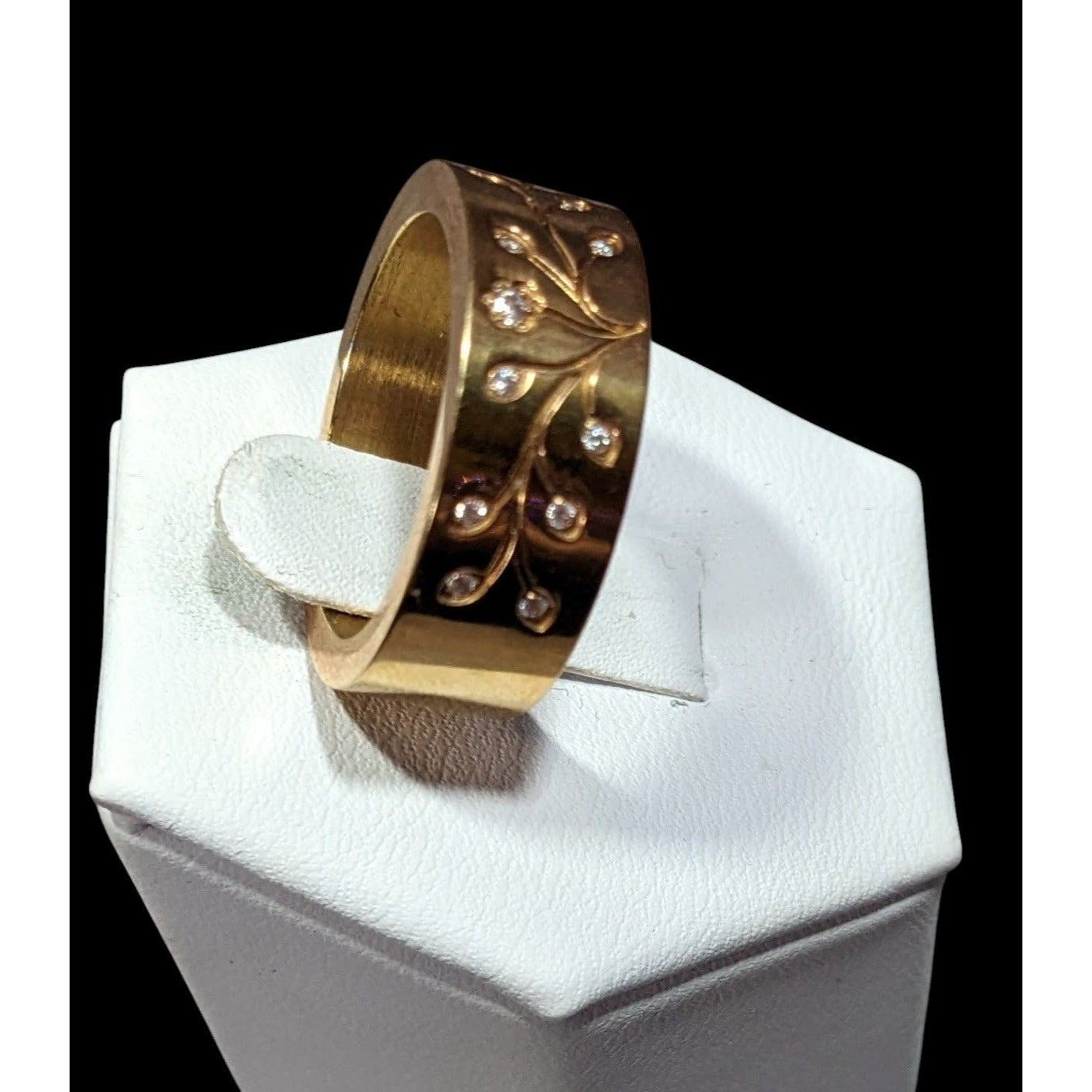 Whimsical Fairycore Steel Time Floral Ring Gold Plated Stainless Steel Size 8