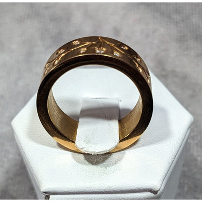 Whimsical Fairycore Steel Time Floral Ring Gold Plated Stainless Steel Size 8