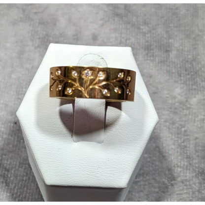 Whimsical Fairycore Steel Time Floral Ring Gold Plated Stainless Steel Size 8