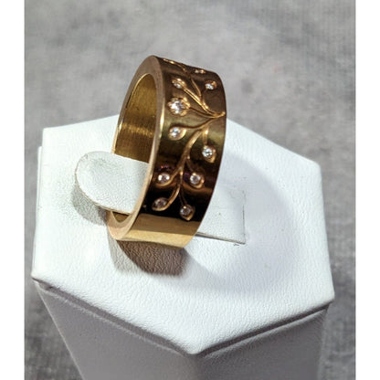 Whimsical Fairycore Steel Time Floral Ring Gold Plated Stainless Steel Size 8