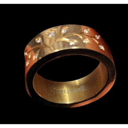Whimsical Fairycore Steel Time Floral Ring Gold Plated Stainless Steel Size 8