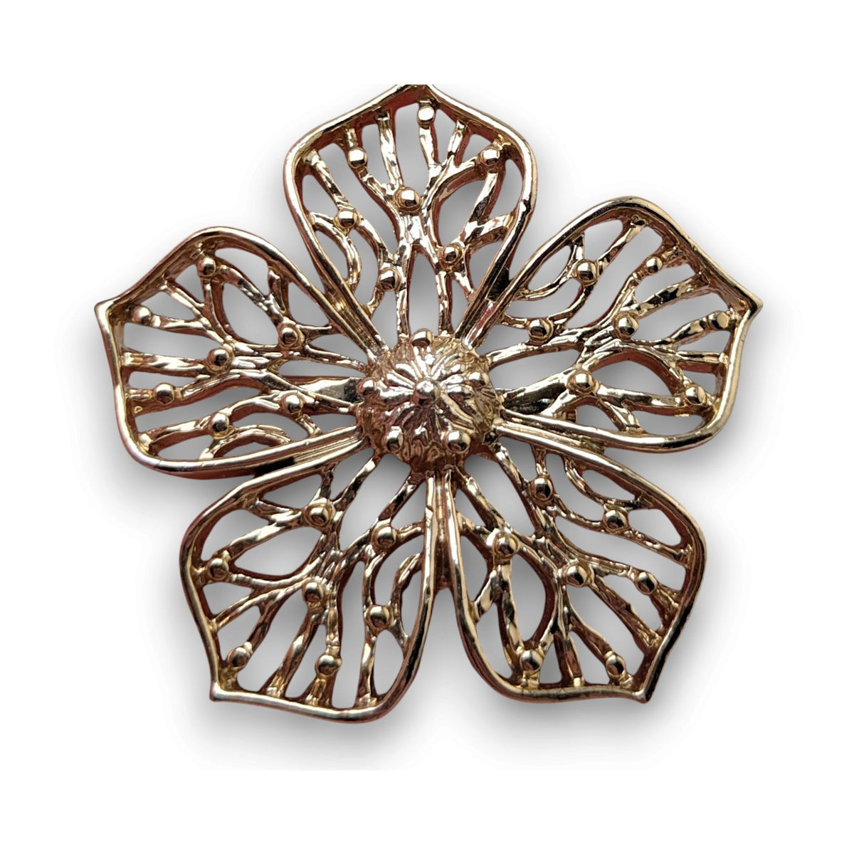 Gerrys Vintage Botanical Openwork Gold Tone Flower Brooch 1 1/2 Inch