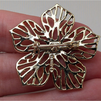 Gerrys Vintage Botanical Openwork Gold Tone Flower Brooch 1 1/2 Inch
